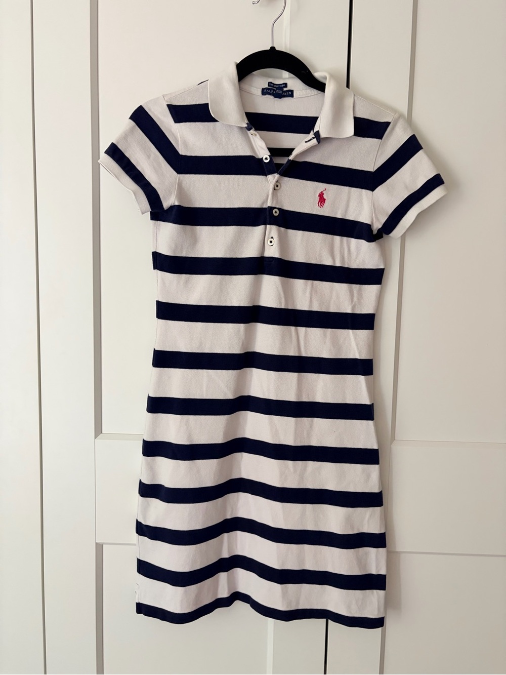 Ralph Lauren The Skinny Polo Dress White & Navy Striped | S